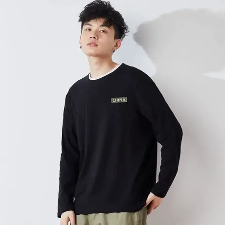 唐狮国潮黑色纯棉长袖t恤男款春秋季2026新款男士中国风打底衫YB图片