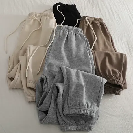 秋冬季加绒加厚高腰宽松休闲阔腿裤女韩版百搭运动束脚卫裤ins潮图片