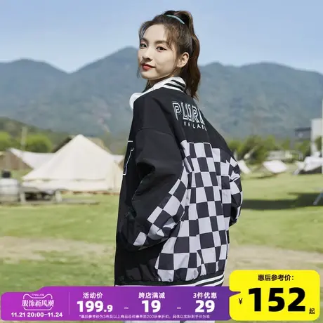 唐狮春秋季新款棒球服女学生休闲拼接上衣棋盘格设计感小众短外套商品大图