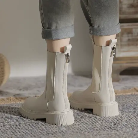 切尔西靴女2023新款秋冬季增高厚底显瘦烟管靴英伦风中筒马丁靴子商品大图