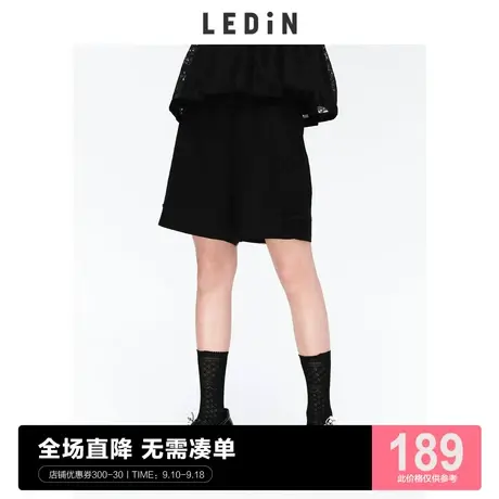 乐町黑色休闲裤女直筒宽松高局蝴蝶结短裤C1GCC2102商品大图