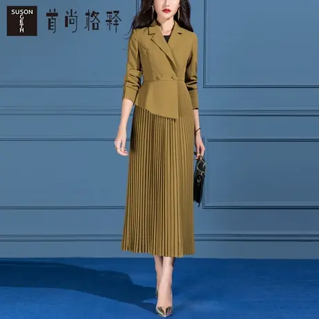 早春西装领风衣女2025春季新款中长款大气显瘦百褶裙摆外套小个子图片