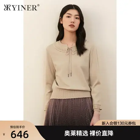 YINER音儿商场同款女装2021秋季新款低圆领休闲毛针织衫商品大图