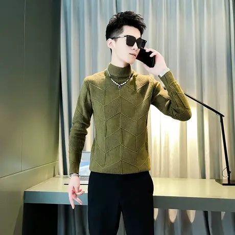 潮牌痞帅打底针织衫休闲加厚条纹设计感毛衣2023新款男士内搭线衣商品大图