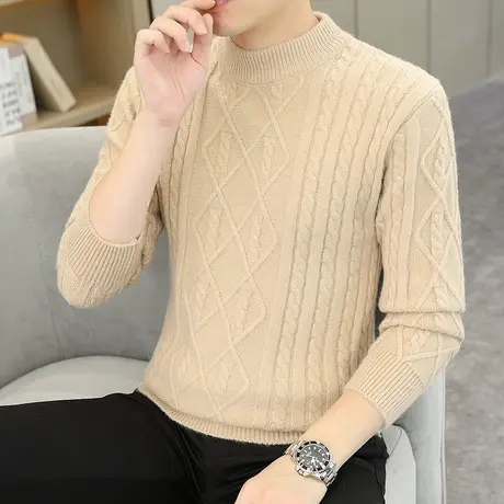 软糯毛衣男冬季潮牌扭花毛线衣圆领保暖内搭青少年百搭潮流针织衫商品大图