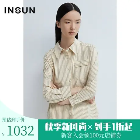 恩裳商场同款春季女装流行条纹印花宽松舒适棉质通勤衬衫商品大图