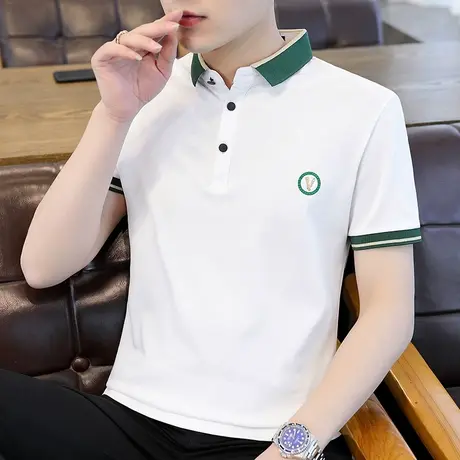 夏季短袖t恤男潮流衬衫领半截袖上衣潮牌翻领有领polo衫男装体恤商品大图