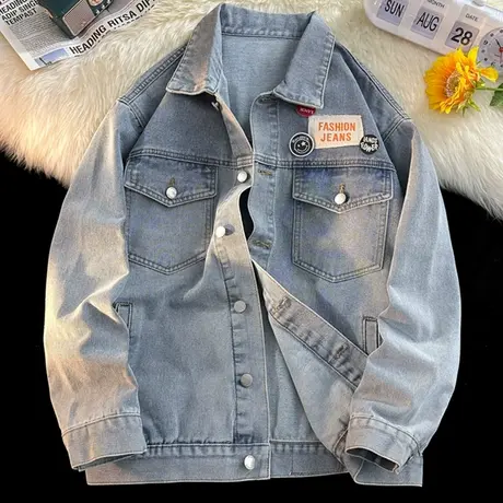 2023年新款男士牛仔夹克春秋季潮流可脱卸连帽外套韩版上衣服帅气图片