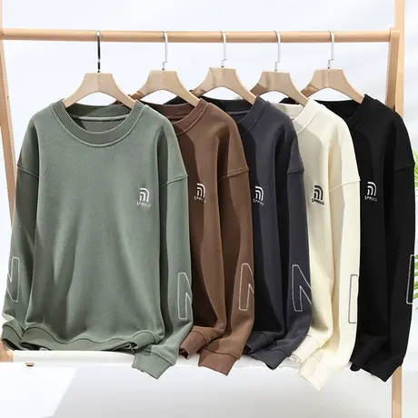 奥粒绒卫衣男秋冬款圆领字母刺绣T恤男潮牌青少年摇粒绒打底秋衣t商品大图