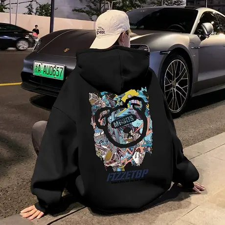 纯棉连帽卫衣男春秋季新款宽松套头帽衫休闲外套oversize潮牌上衣图片