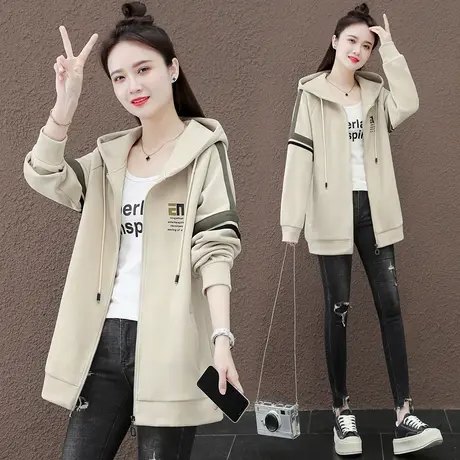 中长款卫衣外套女春装2024年新款时尚休闲连帽爆款上衣大码女装秋商品大图