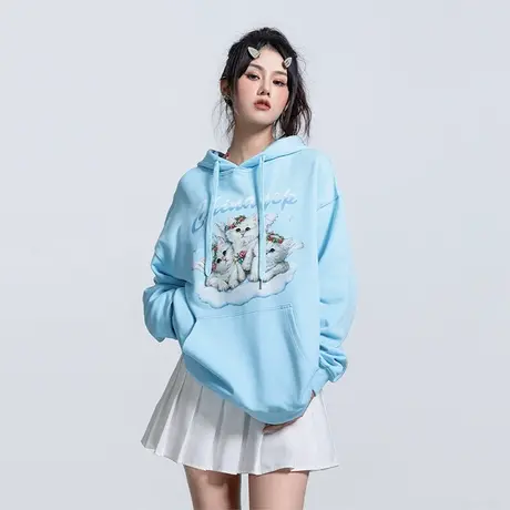 yep蓝色连帽猫咪卫衣女春装薄款韩版设计感外套上衣女士潮牌图片