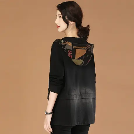 韩潮袭人连帽中长款长袖印花牛仔外套女2024春季新款休闲棒球服图片