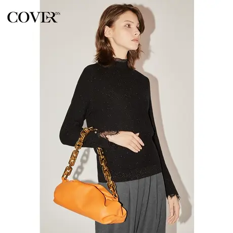 [花式纱线]COVER冬季2022蕾丝花边点缀珠片纱羊毛针织衫图片