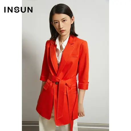 INSUN恩裳线上专选秋季轻商务收腰绑带垂坠西装外套商品大图