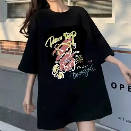 大码胖妹妹爆款别致短袖t恤女2023夏季新款宽松遮肉显瘦体恤上衣图片