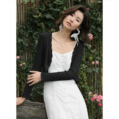 弥古白色冰丝针织开衫防晒小坎肩薄款外套吊带裙外搭罩衫披肩女夏商品大图