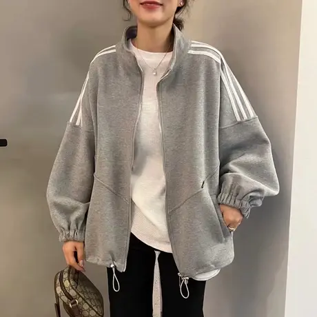 百搭休闲拉链卫衣开衫女春秋2023小个子韩版宽松设计感小众短外套商品大图