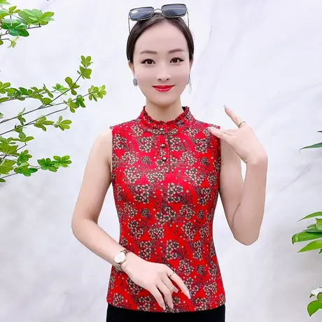 2022新款印花背心小衫秋冬无袖立领时尚保暖日常T恤大码内搭商品大图