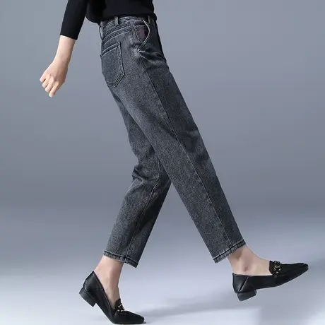 黑色牛仔裤女2024年新款春秋宽松女裤秋冬妈妈萝卜裤哈伦裤老爹裤图片