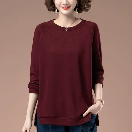 中老年妈妈薄款卫衣女春秋宽松加肥加大码女装休闲遮肚显瘦打底衫图片