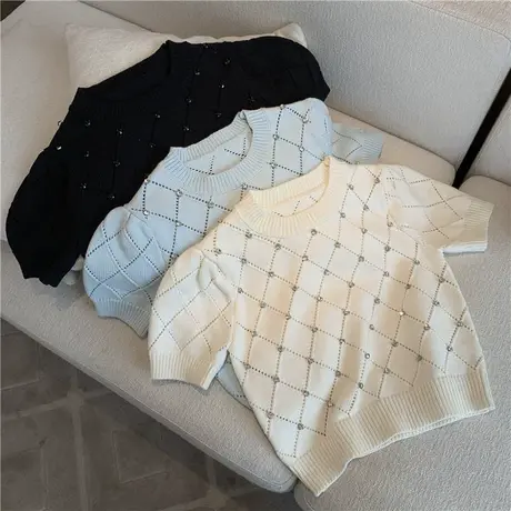 2023新款短袖毛衣女泡泡袖内搭外穿温柔宽松百搭纯欲bm辣妹上衣潮图片