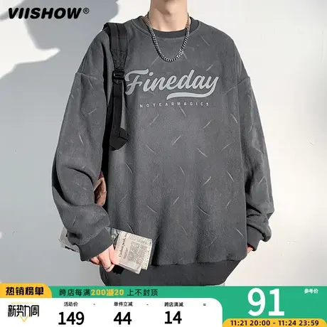 VIISHOW潮牌春秋季卫衣男生美式高街ins字母长袖t恤潮流圆领上衣商品大图