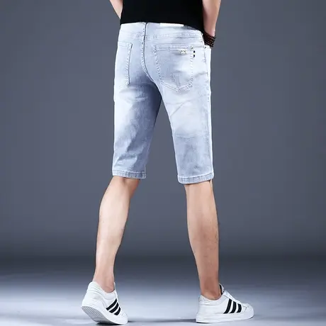 男士夏天浅色休闲五分牛仔短裤男款弹力百搭裤子潮牌中裤秋冬薄款商品大图