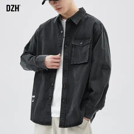 男士黑色工装衬衫男长袖秋季新款上衣日系男装春秋薄款衬衣外套男商品大图