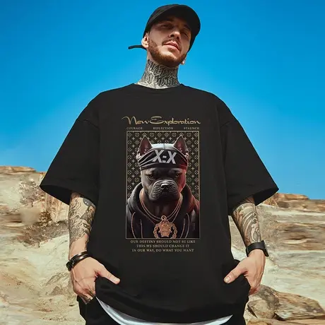 高街重磅短袖t恤大码男装纯棉宽松夏季oversize美式上衣服ins潮牌商品大图