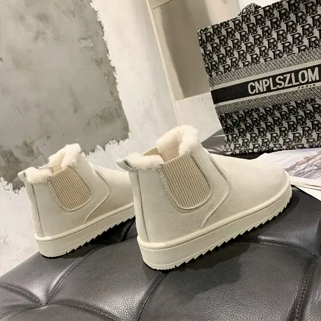 雪地靴女加绒加厚底2023新款冬季时尚短筒学生一脚蹬保暖面包棉鞋图片