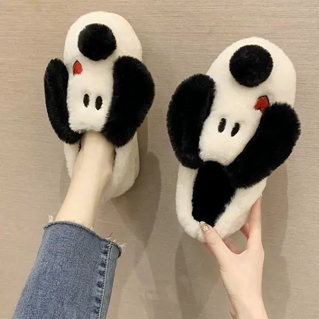 冬天室内居家拖鞋男女情侣可爱毛绒小狗家居保暖毛茸茸棉拖鞋家用商品大图