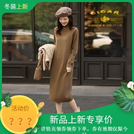 时尚气质连衣裙2023年冬季新款女宽松内搭韩版高领针织中长款裙子图片