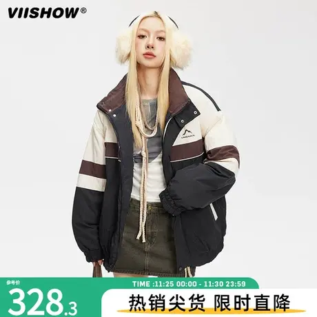 VIISHOW美式潮牌立体工装拼色男生冬季棉服男女ins潮流bf棉衣外套商品大图
