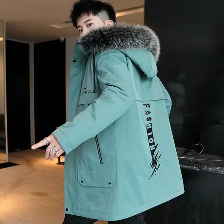 加绒加厚外套男连帽毛领派克服保暖夹克初中学生棉衣冬装棉服上衣图片