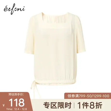 伊芙丽雪纺衫女短袖2021年新款韩版套头宽松方领泡泡袖小上衣女商品大图