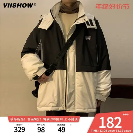 VIISHOW美式拼接连帽棉衣男冬季防寒保暖棉服男生潮流派克服外套图片