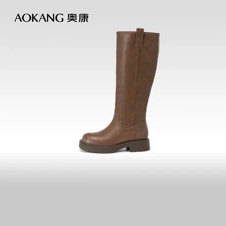 奥康女鞋 2023冬季新款粗腿显瘦高筒骑士靴黑色女士长靴时装靴商品大图