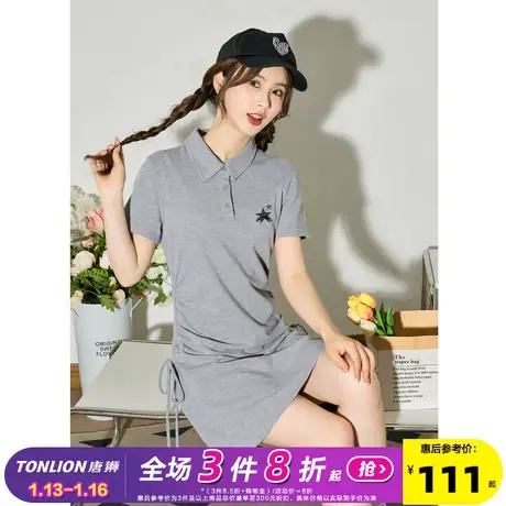 唐狮新款美式休闲连衣裙女夏季腰部抽绳设计收腰显瘦短袖polo裙e6商品大图