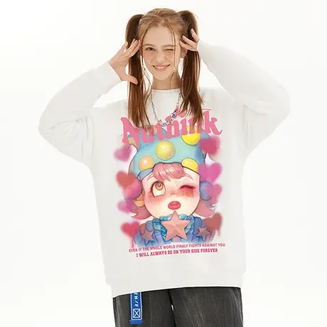 Nuthink多巴胺冬季情侣装直喷小丑卫衣男女同款宽松潮流情侣上衣图片