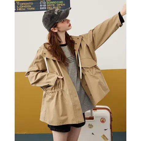 a02【100%棉】2024春款收腰外套个性气质百搭女式风衣商品大图
