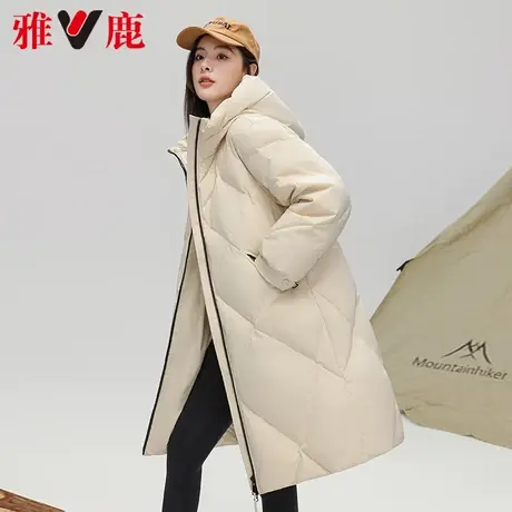 雅鹿官方旗舰店菱形格羽绒服女中长款2024新款秋冬糖果色外套商品大图