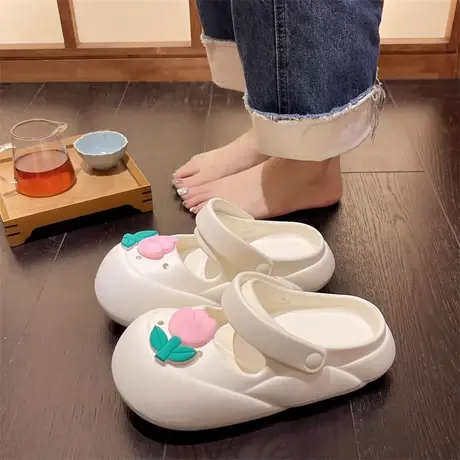 包头半拖鞋女外穿2024年新款夏季家居两穿厚底防滑卡通透气洞洞鞋商品大图