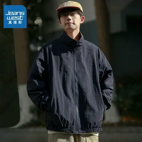 EI真维斯春秋季新款潮流时尚外套男女同款宽松百搭休闲立领夹克男商品大图