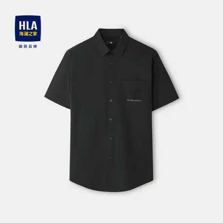 HLA/海澜之家时尚短袖休闲衬衫2024春夏新款尖领防紫外线黑衬衣男商品大图