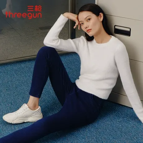三枪加绒加厚牛仔裤女冬季弹力紧身显瘦双层保暖九分裤小脚裤靴裤图片