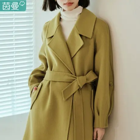 茵曼100%羊毛羊绒双面呢子大衣女2024年秋季新款中长款毛呢外套图片