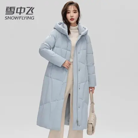 雪中飞羽绒服女士2023新款冬季长款过膝连帽保暖时尚收腰显瘦外套商品大图