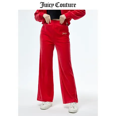 Juicy Couture橘滋休闲裤女2024年春季时尚红色宽松天鹅绒阔腿裤商品大图