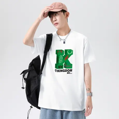 重磅纯棉短袖t恤男潮牌潮流印花白色上衣服夏季宽松全棉半袖体恤商品大图